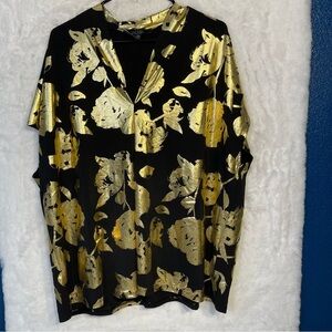 New Rachel Roy Womens Black Gold Metallic Floral Sleeveless Plus Business 2X
